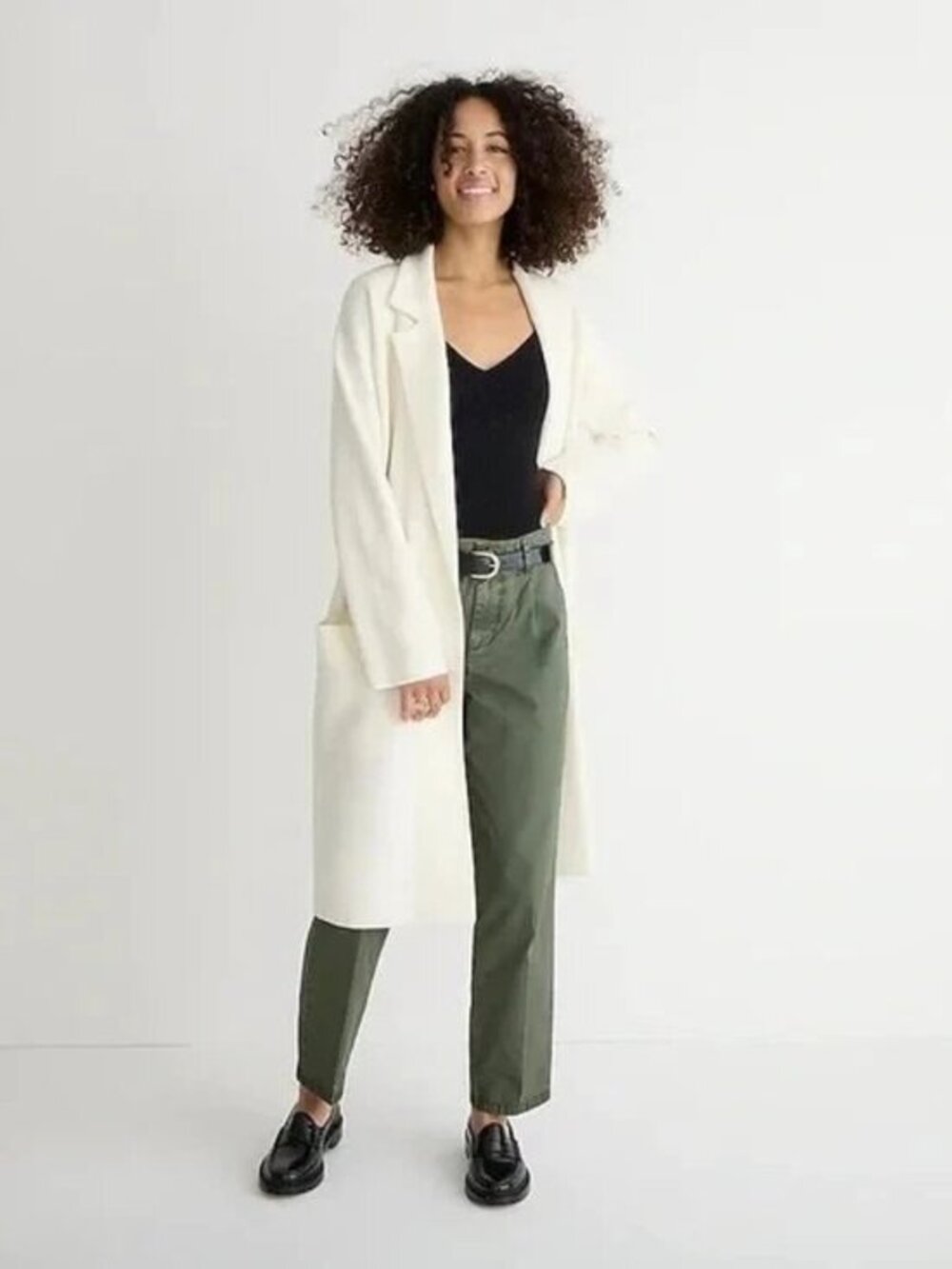J. Crew Ella Open-Front Merino Wool Sweater Blazer Cardigan Ivory Cream Size M
